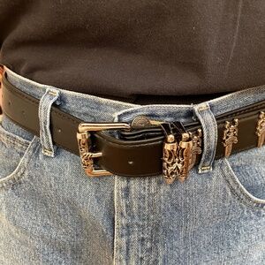 Chrome Hearts Style Leather Belt w/Sterling Silver Rollers Daggers CH ret. $1400